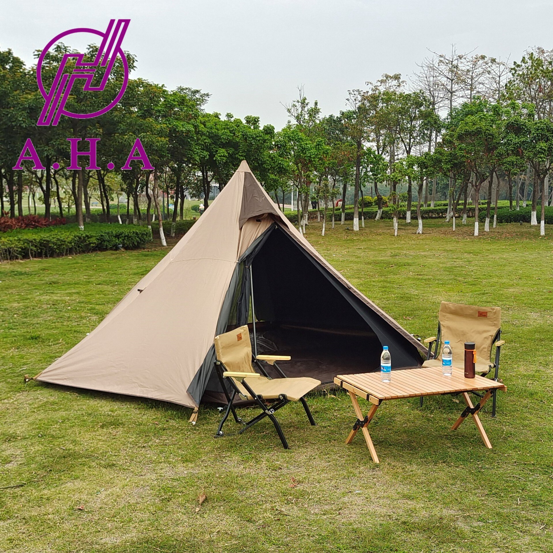 Cheap Goat Tents Outdoor Indian pyramid camping tent thickened black glue double layer storm proof camping tent sunshade windproof convenient   